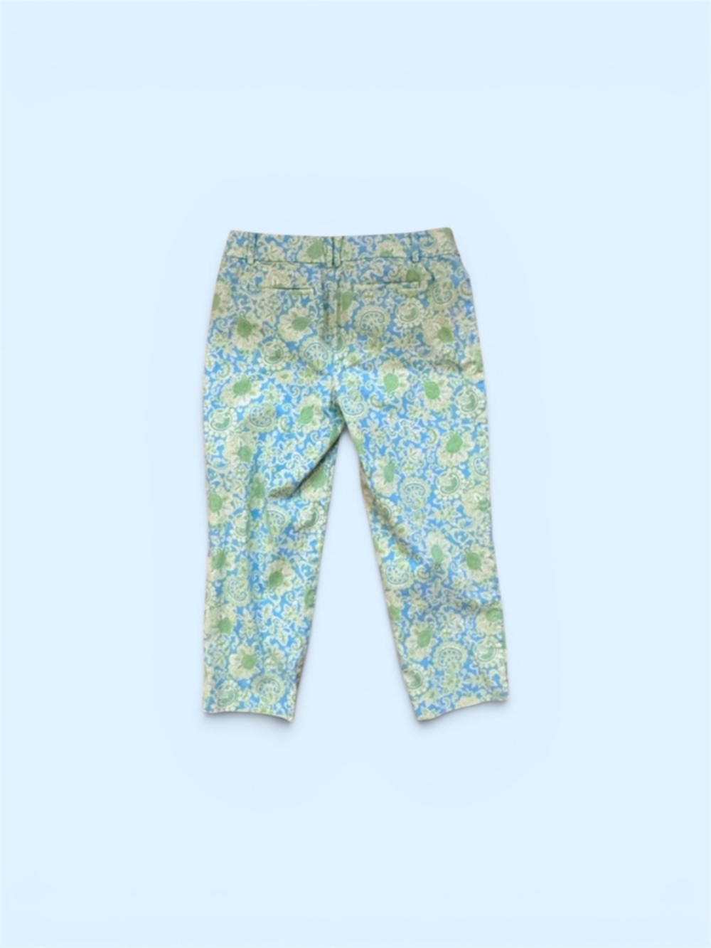 Talbots Perfect Crop Pants Green Blue Yellow Floral Print Capri Size 4 Petite